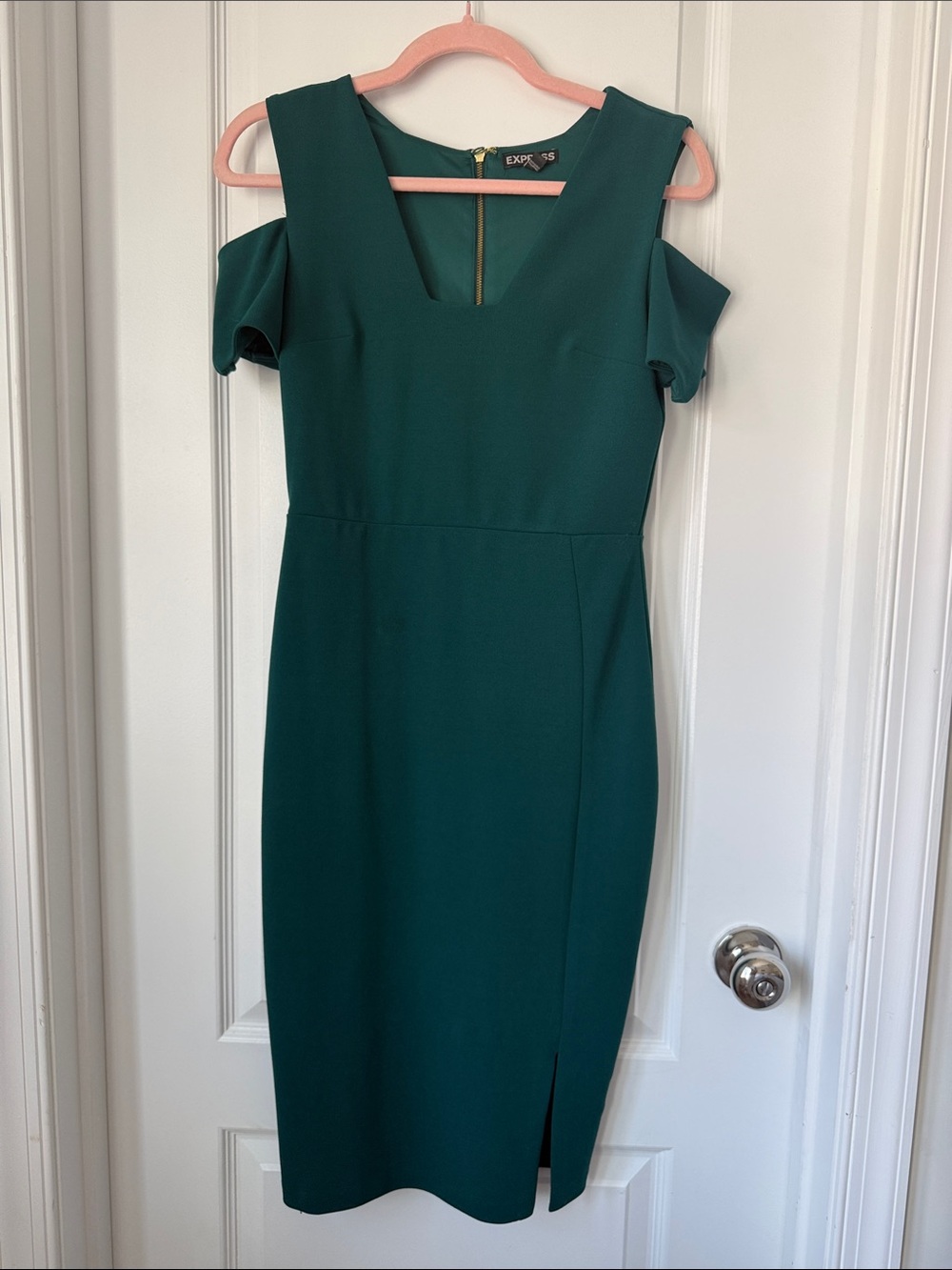 Express Teal Green Cold-Shoulder Midi Dress